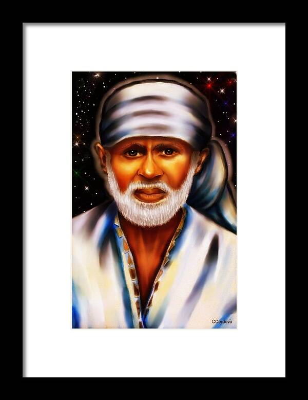 Shirdi Sai Baba Framed Print featuring the painting Shirdi Sai Baba by Carmen Cordova