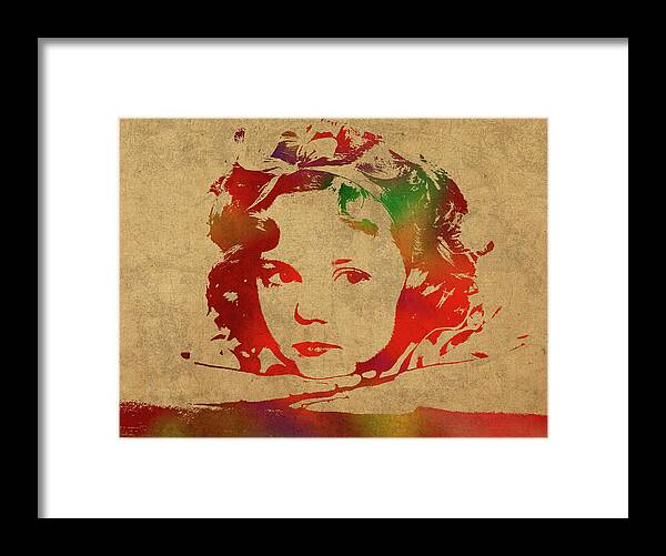 Shirley Temple Framed Print featuring the mixed media Shirley Temple Watercolor Portrait by Design Turnpike