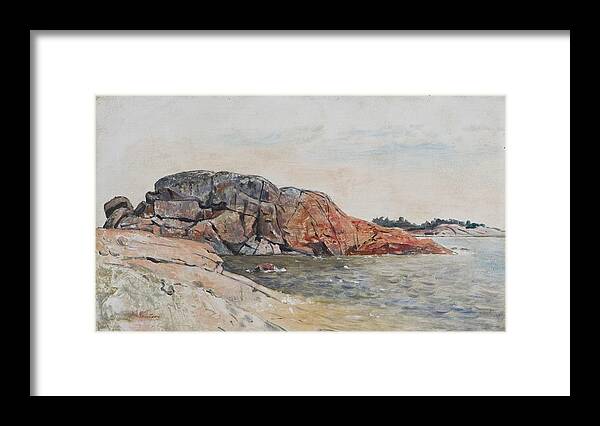 Johan Knutson Shore Stone Framed Print featuring the painting Shore stone by MotionAge Designs