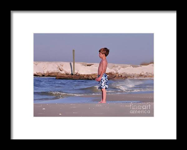Beach Framed Print featuring the digital art Should I Go In by Susan Cliett