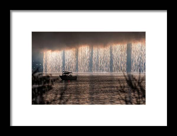 Fireworks Framed Print featuring the photograph Shower of Fireworks by Holden The Moment