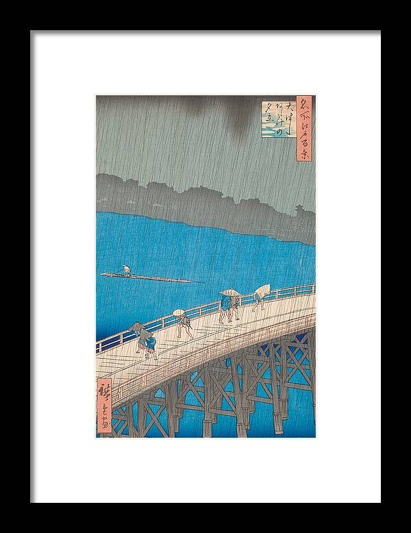 Japan Framed Print featuring the painting Shower Over Ohashi Bridge by Hiroshige