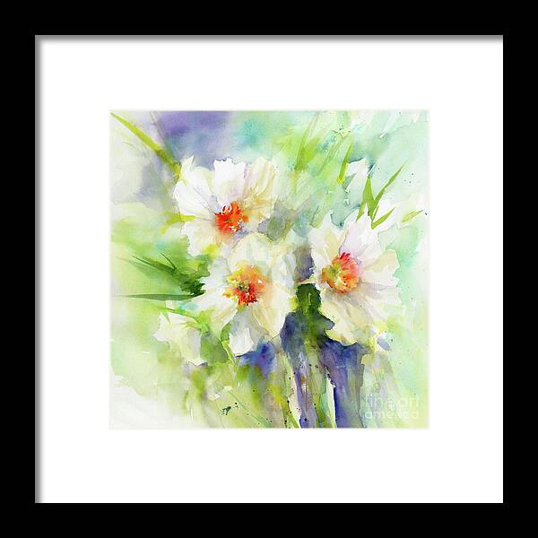 Flowers Framed Print featuring the painting Showy Daffodils by Christy Lemp