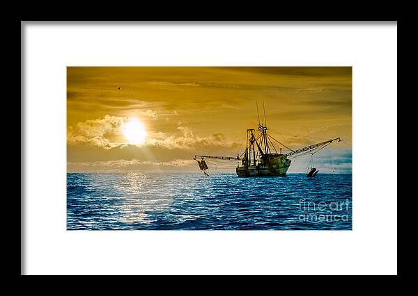 Shrimp Trawler Framed Print featuring the photograph Shrimp Trawler at Dawn by Jim DeLillo