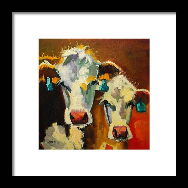 Cow Framed Print featuring the painting Sibling Cows by Diane Whitehead