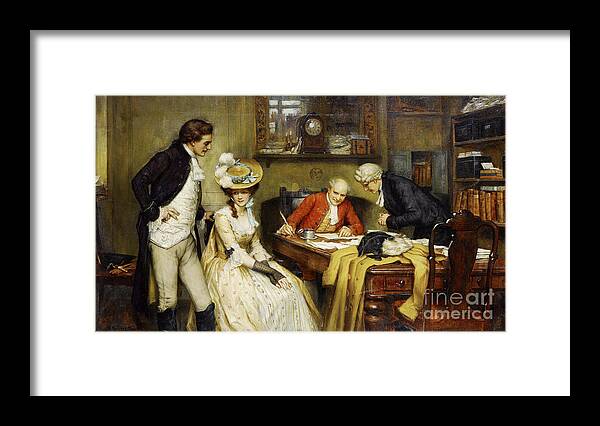 Knowles Framed Print featuring the painting Signing the marriage contract by MotionAge Designs