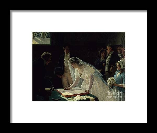 Signing Framed Print featuring the painting Signing the Register by Edmund Blair Leighton