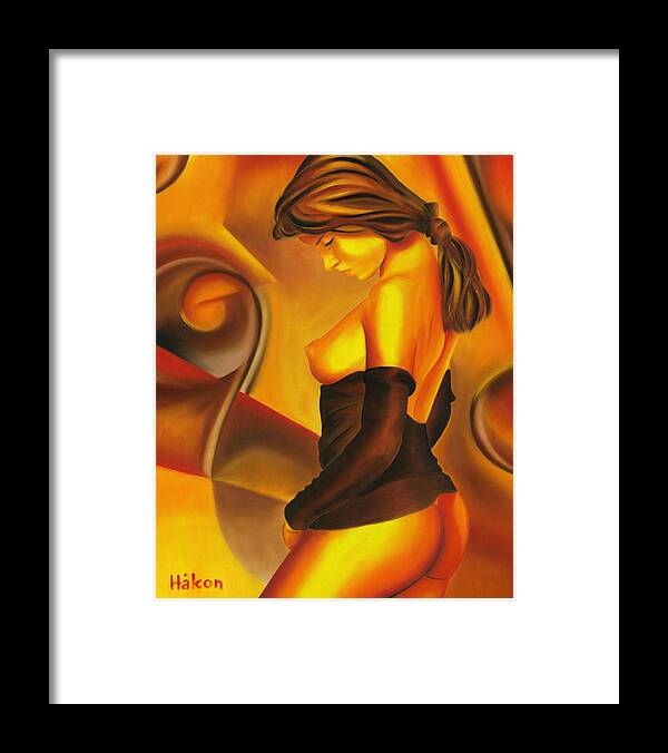 Nude Framed Print featuring the painting Silent Contemplation by Hakon Soreide