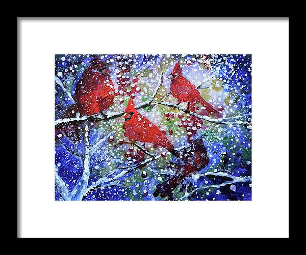 Cardinals In The Snow Framed Print featuring the painting Silent Night by Ashleigh Dyan Bayer
