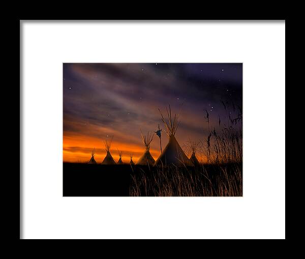 Native American Framed Print featuring the painting Silent Teepees by Paul Sachtleben