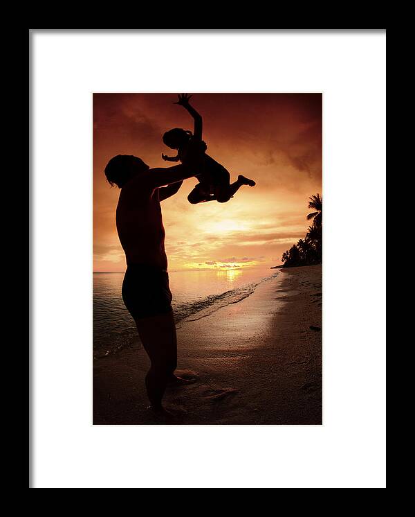 Active Framed Print featuring the photograph Silhouette Family Of Child Hold On Father Hand by Anek Suwannaphoom