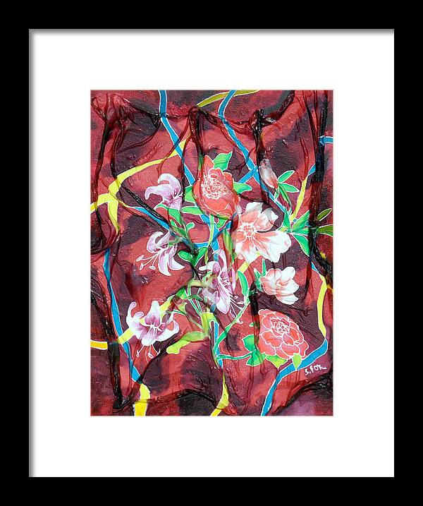 Hand Painted Silk Framed Print featuring the painting Silk Floral Ribbon by Sandra Fox