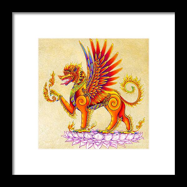 Singha Framed Print featuring the drawing Singha Balinese Winged Lion by Rebecca Wang