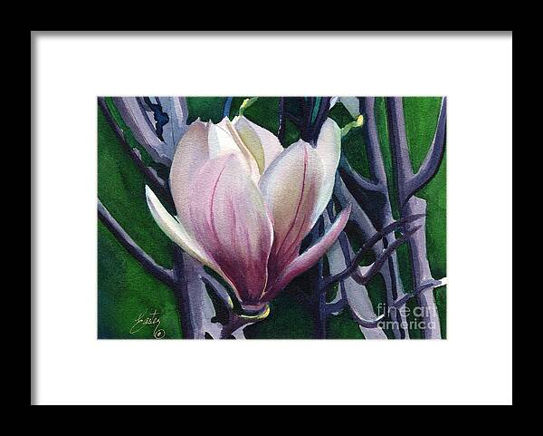 Magnolia Ladder Framed Print featuring the painting Single Magnolia 1 by Daniela Easter