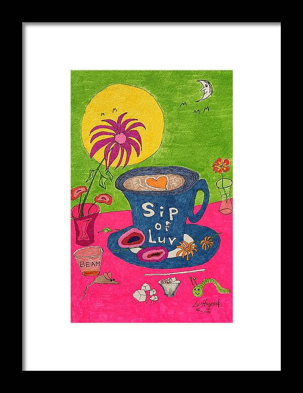  Framed Print featuring the painting Sip of Luv by Lew Hagood