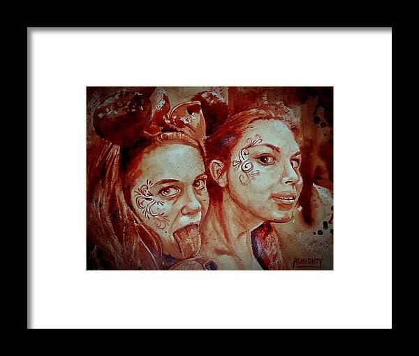 Sisters Framed Print featuring the painting Sisters by Ryan Almighty