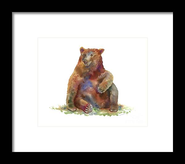 Watercolor Bear Framed Print featuring the painting Sitting Bear by Amy Kirkpatrick