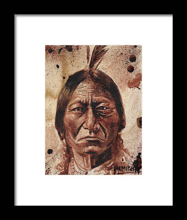 Ryan Almighty Framed Print featuring the painting SITTING BULL - dry blood by Ryan Almighty