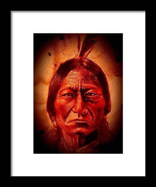 Ryan Almighty Framed Print featuring the painting SITTING BULL - wet blood by Ryan Almighty