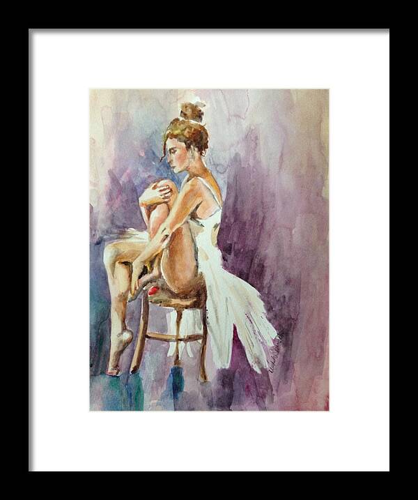 Watercolor Framed Print featuring the painting Sitting Dancer by Michele Sentouktsi