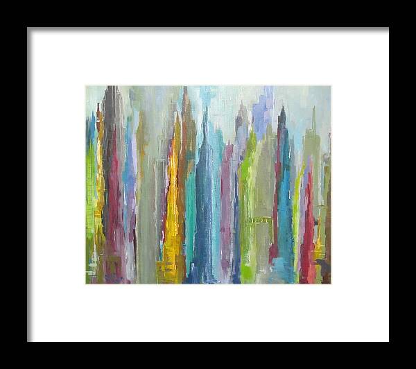 City. Cityscape Framed Print featuring the painting Sitting in the City II by cherry Brewer