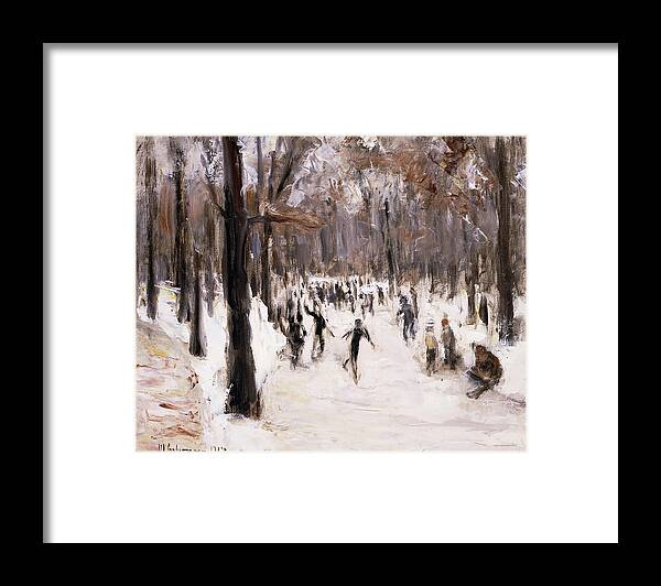 Tree Framed Print featuring the painting Skaters in the Tiergarten, Berlin by Max Liebermann