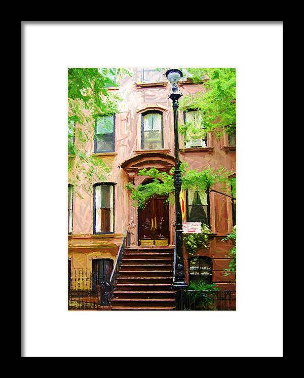 Greenwich Village Framed Print featuring the digital art Sketch of Carrie Bradshaw Greenwich Village Brownstone by Randy Aveille
