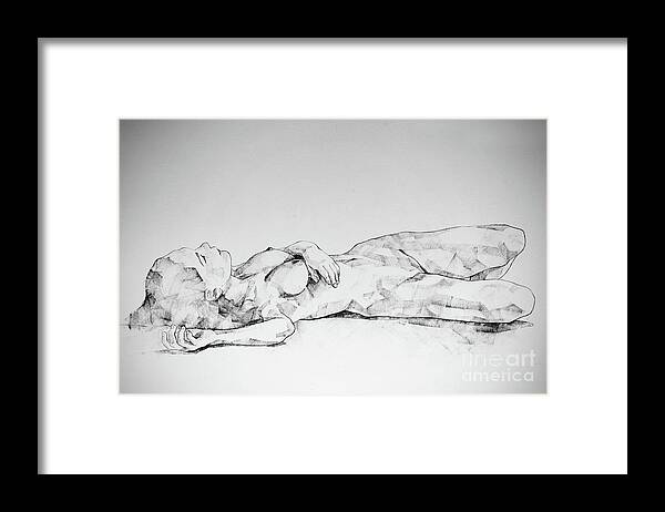 Art Framed Print featuring the drawing SketchBook Page 40 I Lying Girl Charcoal Drawing by Dimitar Hristov