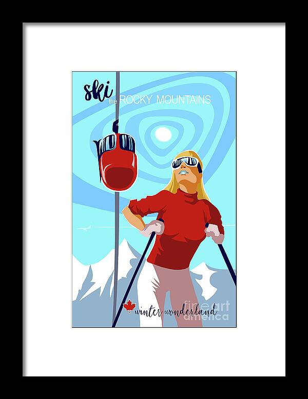 Retro Ski Poster Framed Print featuring the painting Ski Bunny retro ski poster by Sassan Filsoof