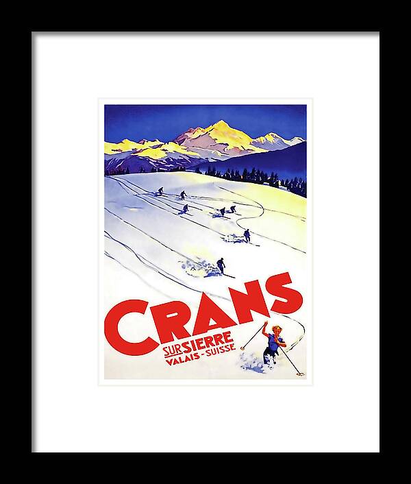 Ski Race Framed Print featuring the painting Ski race, Crans, Switzerland, travel poster by Long Shot