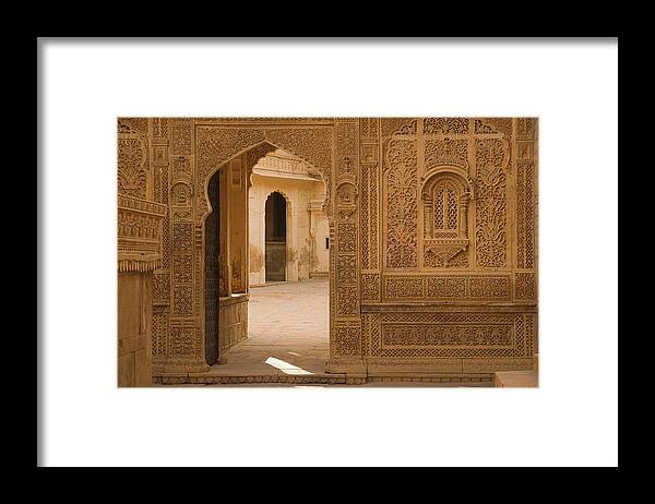 Threshold Framed Print featuring the photograph SKN 1317 Threshold of Carvings by Sunil Kapadia