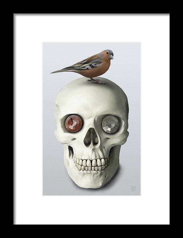 Skull Framed Print featuring the painting Skull and bird by Ivana Westin
