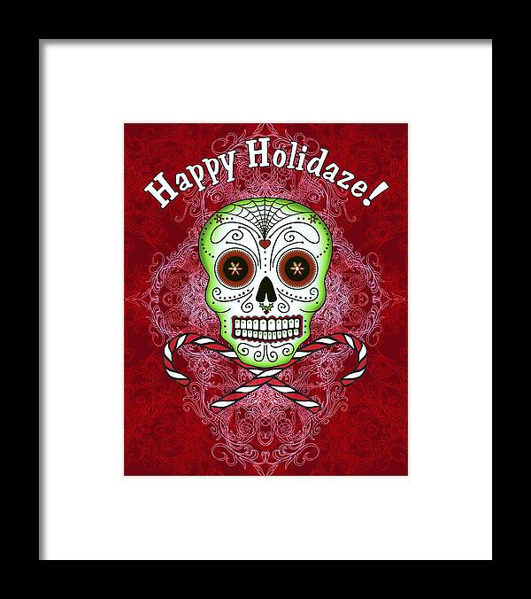 Sugar Skull Christmas Framed Print featuring the digital art Skull and Candy Canes by Tammy Wetzel