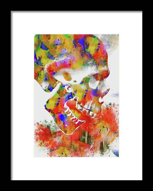 Skull Framed Print featuring the mixed media Skull with Flowers by Ann Leech