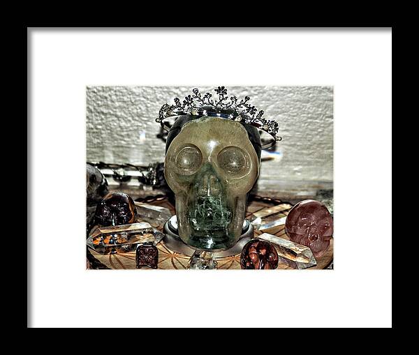 Skully Framed Print featuring the photograph Skully was crowned in the Crystal Skull Healing Grid by Rebecca Dru