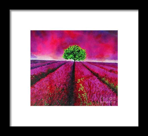 Landscape Framed Print featuring the painting Sky and field aflamed by Marie-Line Vasseur