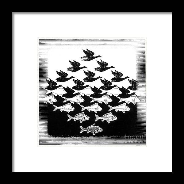  Framed Print featuring the drawing Sky and Water by MC Escher