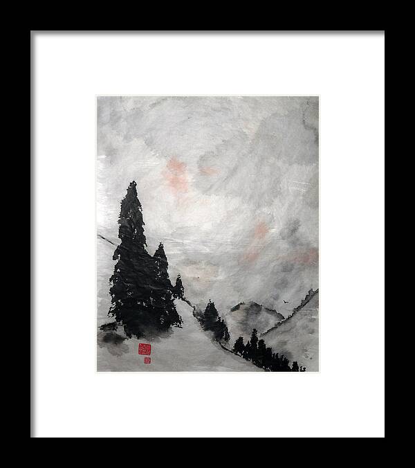 Sumi Framed Print featuring the painting Sky Splendor by Casey Shannon