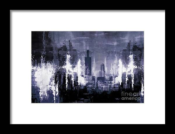 Chicago Framed Print featuring the painting Skyline Chicago city by Gull G