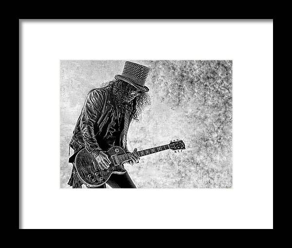 Guns And Rose Framed Print featuring the digital art Slash - Guns And Roses by Ian Gledhill