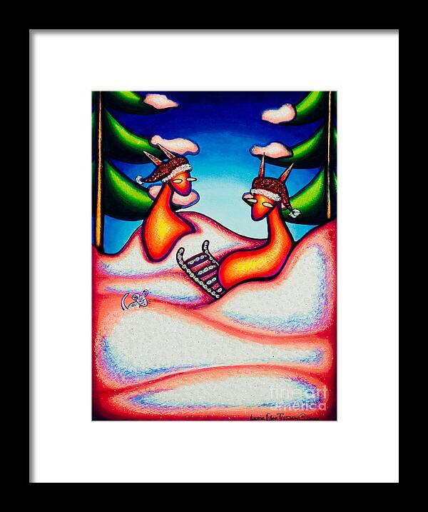 Cats Framed Print featuring the drawing Sledding Kats by Laurie Tietjen