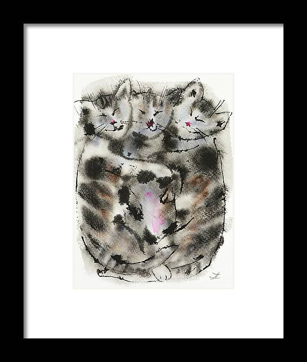 Cat Framed Print featuring the painting Sleeping Kittens by Zaira Dzhaubaeva