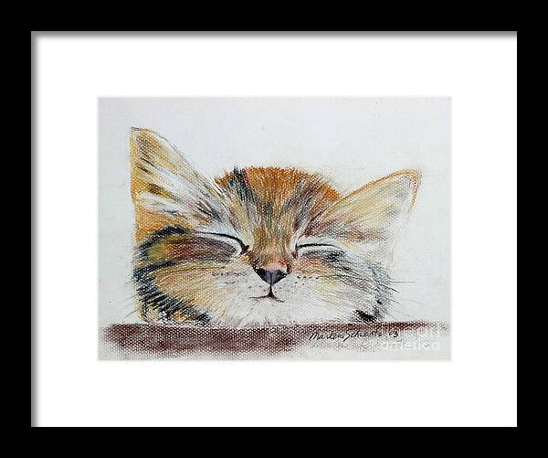 Kitten Framed Print featuring the painting Sleepyhead by Marlene Schwartz Massey
