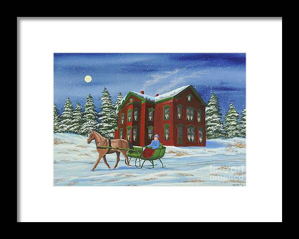 Sleigh Ride Framed Print featuring the painting Sleigh Ride With A Full Moon by Charlotte Blanchard