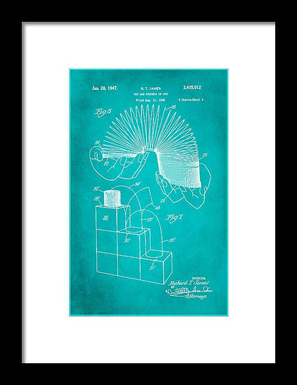 Patent Framed Print featuring the mixed media Slinky Patent Drawing 1e by Brian Reaves