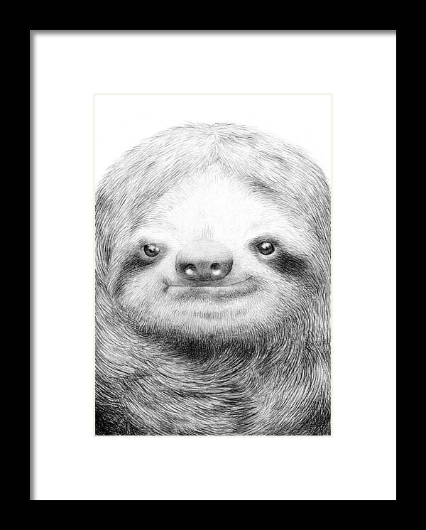Sloth Framed Print featuring the drawing Sloth by Eric Fan