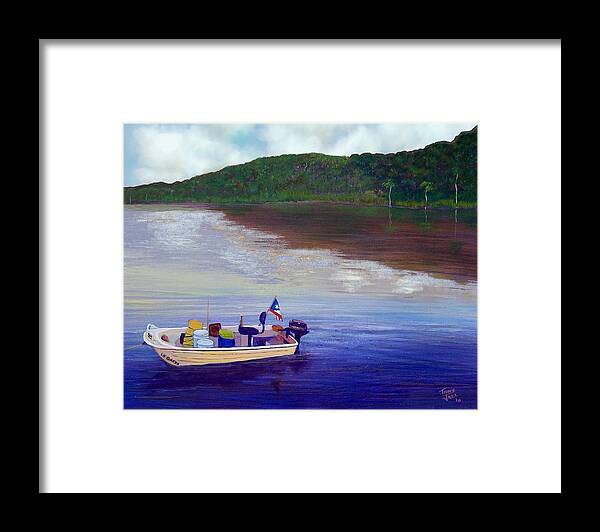 Fishing Framed Print featuring the painting Small Fishing Boat by Tony Rodriguez