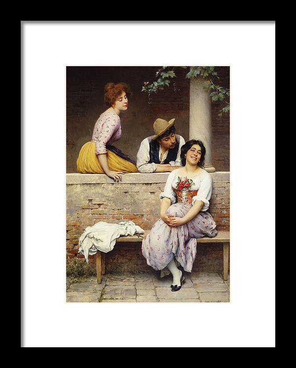Three Is A Crowd Framed Print featuring the painting Small Talk by Eugen von Blaas