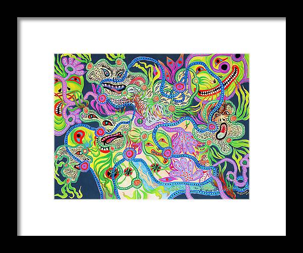 Faces Framed Print featuring the painting Smiles by Shoshanah Dubiner