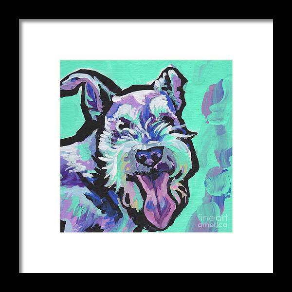 Schnauzer Dog Framed Print featuring the painting Smiley Schnauz by Lea